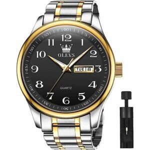 Watches for Men Leather Gold Case Analog Quartz Fashion Business Dress Watch